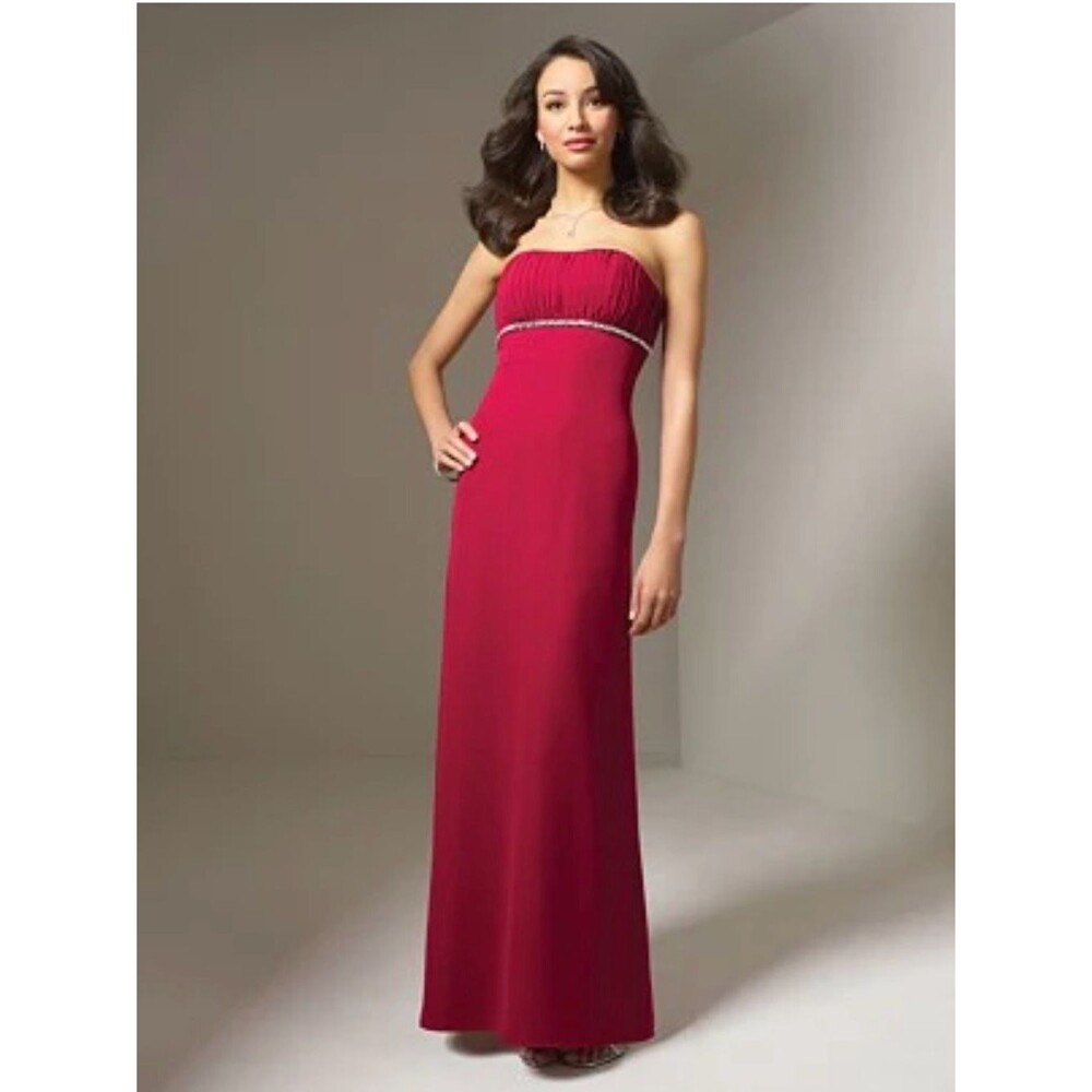 Alfred Angelo Red Strapless Formal Gown Size 16W Rhinestone Accent